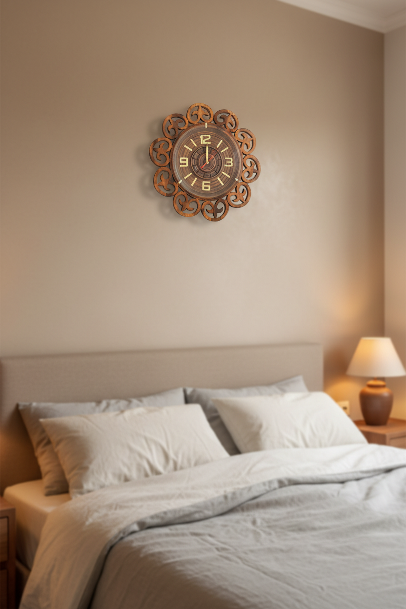 Hand Carved Jali Wooden Wall Clock - Royal Cutwork Design