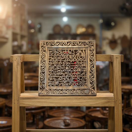 Ayatul Kursi Islamic Wooden Calligraphy Frame - Hand Carved Jali Work