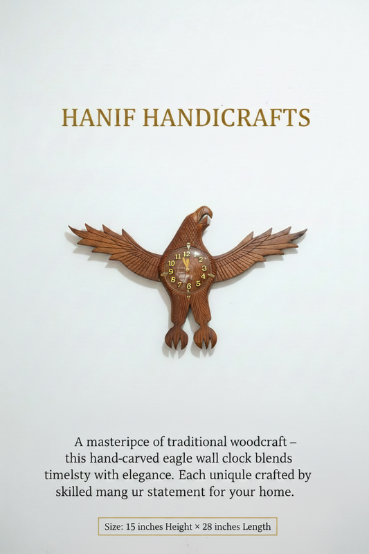 Hand Carved Eagle / Shahbaz Wooden Wall Clock - Flying Eagle Design