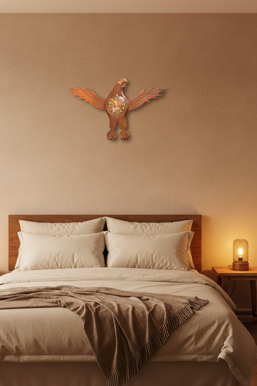 Hand Carved Eagle / Shahbaz Wooden Wall Clock - Flying Eagle Design