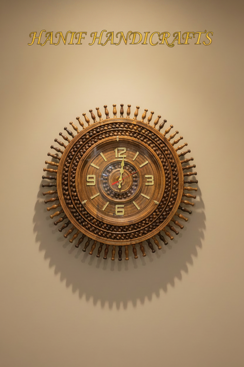 Handmade Royal Spindle Wheel Wooden Wall Clock
