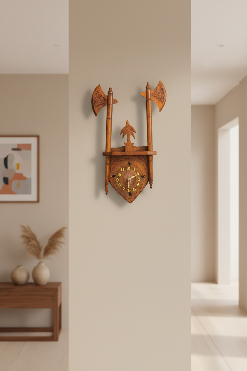 Zulfiqar Hand Carved Wooden Clock`