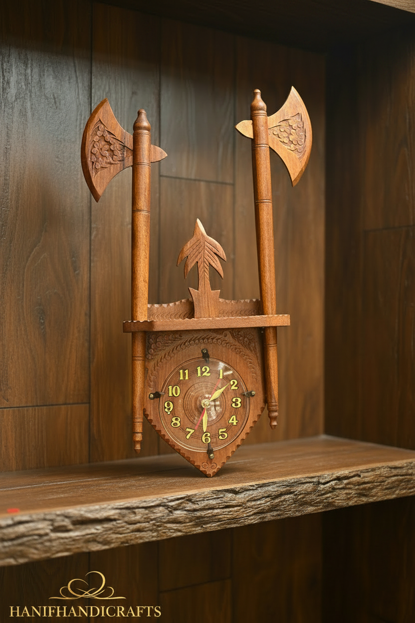 Zulfiqar Hand Carved Wooden Clock`