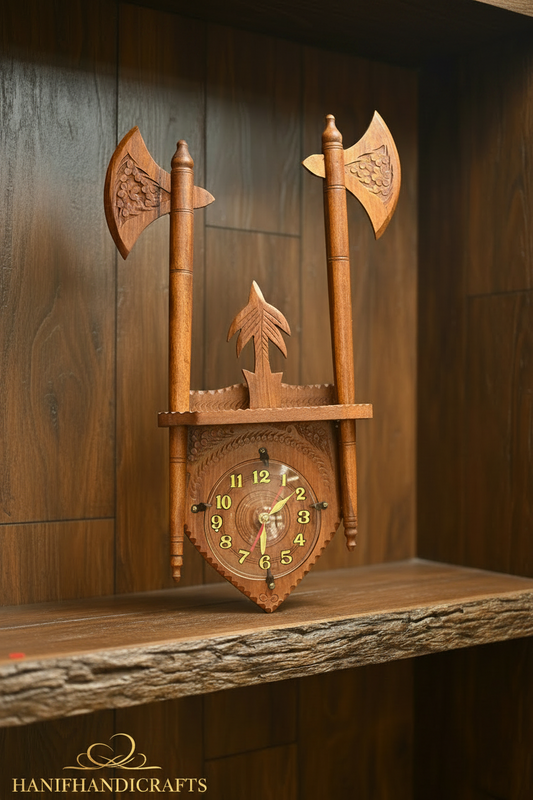 Zulfiqar Hand Carved Wooden Clock`