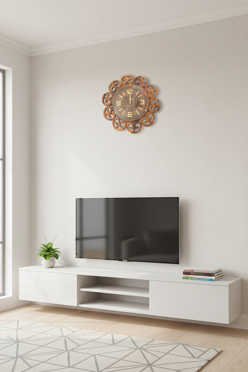 Hand Carved Jali Wooden Wall Clock - Royal Cutwork Design
