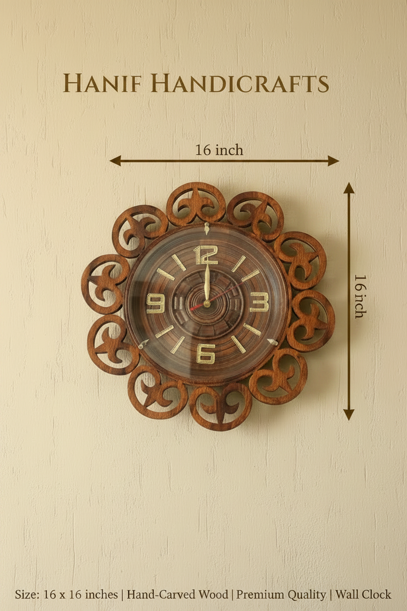 Hand Carved Jali Wooden Wall Clock - Royal Cutwork Design
