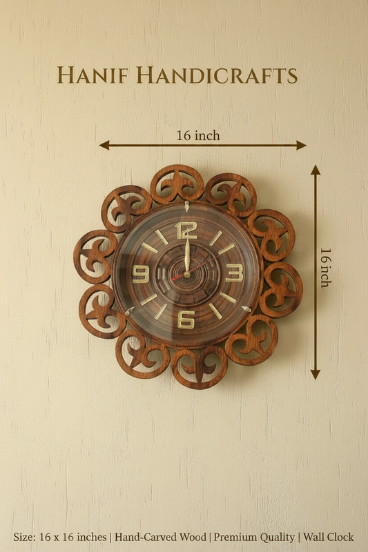 Hand Carved Jali Wooden Wall Clock - Royal Cutwork Design